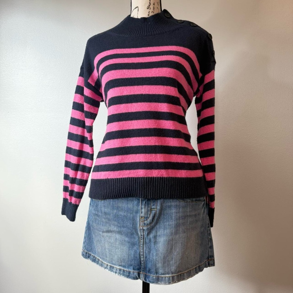 sailor striped shoulder button long sleeve sweater